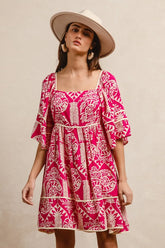 BiBi Aztec Woven Printed Contrast Binding Dress OutfitFlow